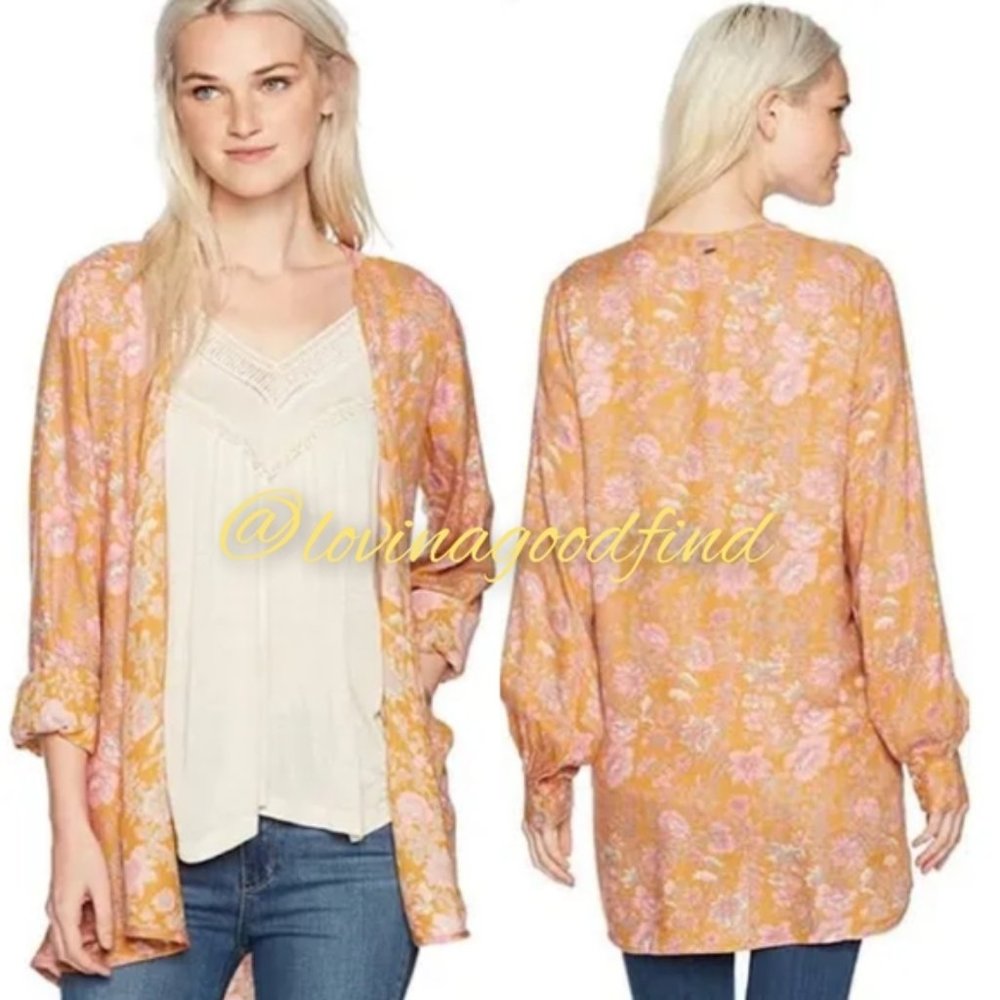 O’Neill Orange Floral Long Sleeve Kimono/ Coverup EUC sz OSFM